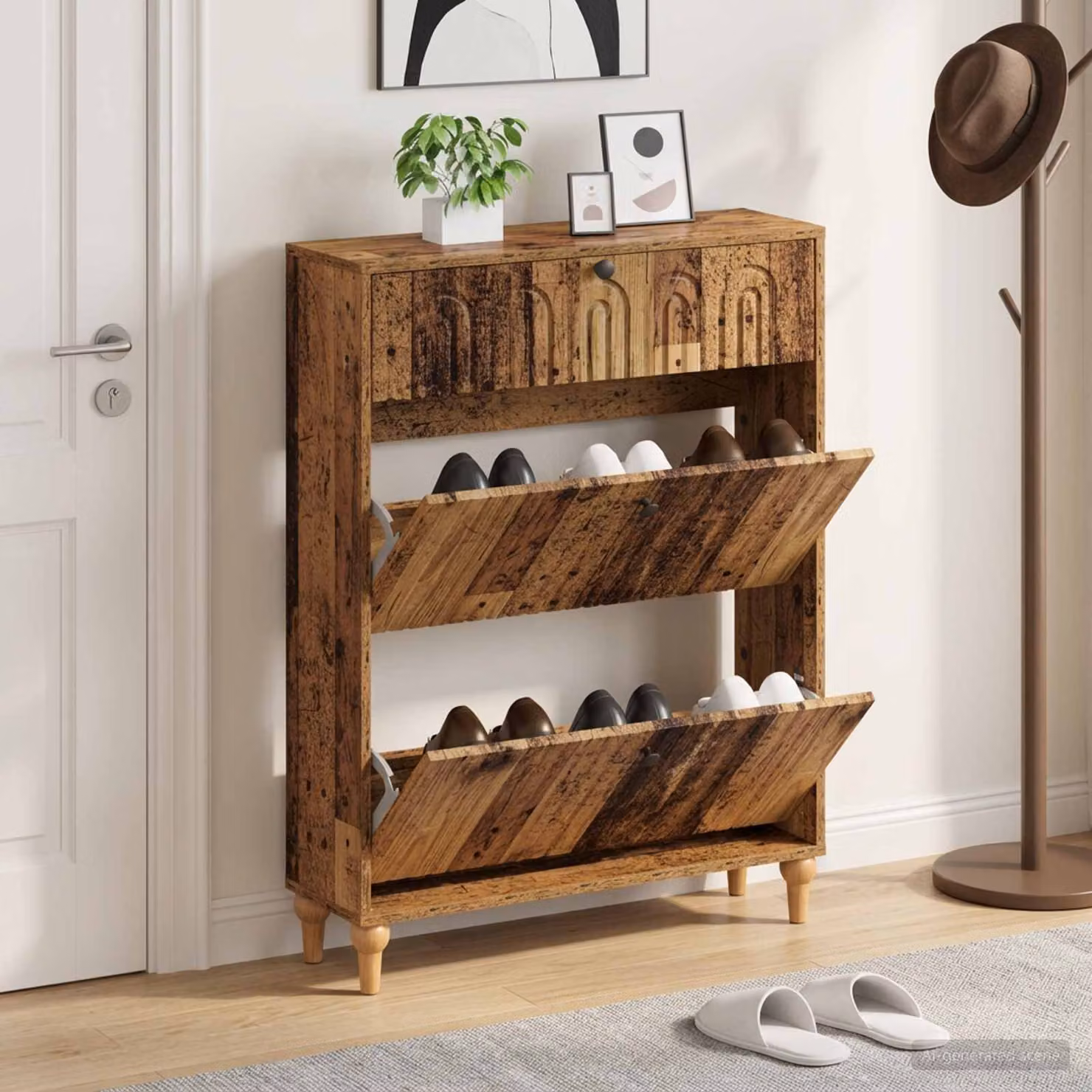 Mobile porta scarpe vidaXL ALKMAAR moderno in legno e metallo, L: 78 cm, P: 24 cm, H: 103 cm
