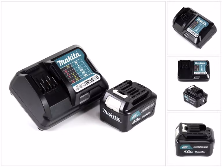 Kit alimentatore Makita 12 V con 1 batteria BL1041B 4,0 Ah + caricabatterie DC10WD
