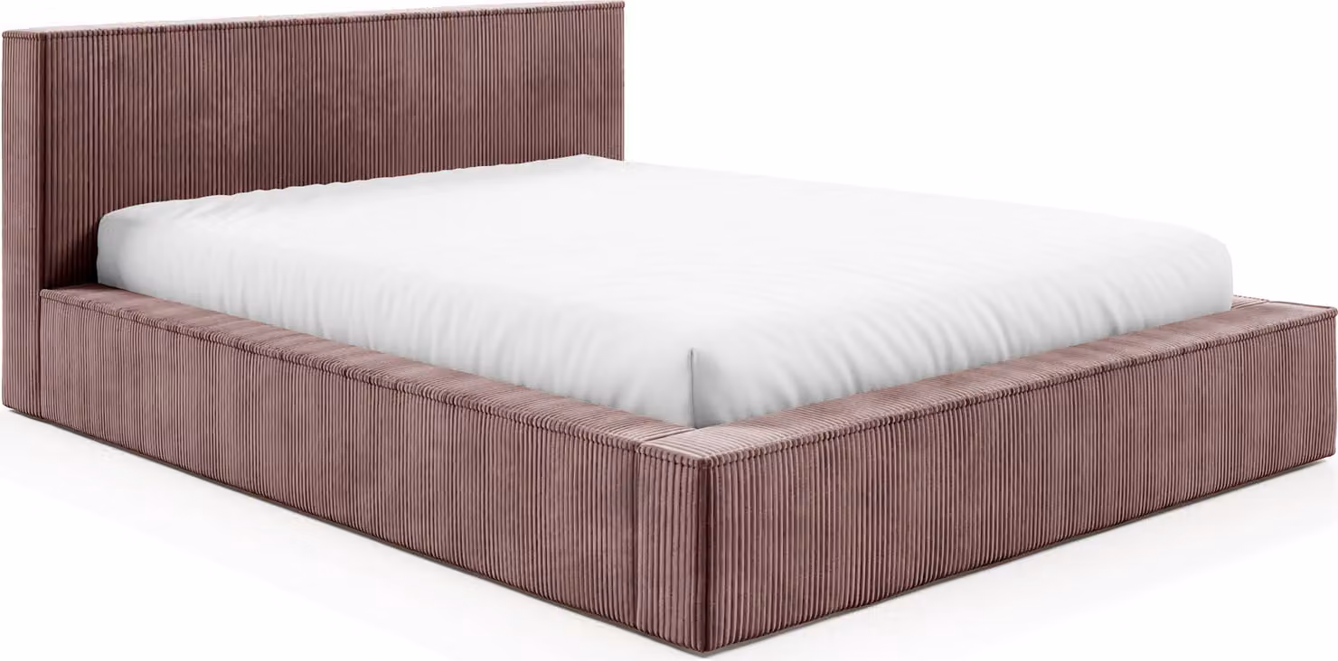 Letto imbottito Sofello Simple, forma moderna, FILO rosa cipria, 120x200 cm, realizzato in tessuto di velluto a coste con base a doghe in legno con funzione di sollevamento. Design moderno in colori di tendenza, con vano contenitore.