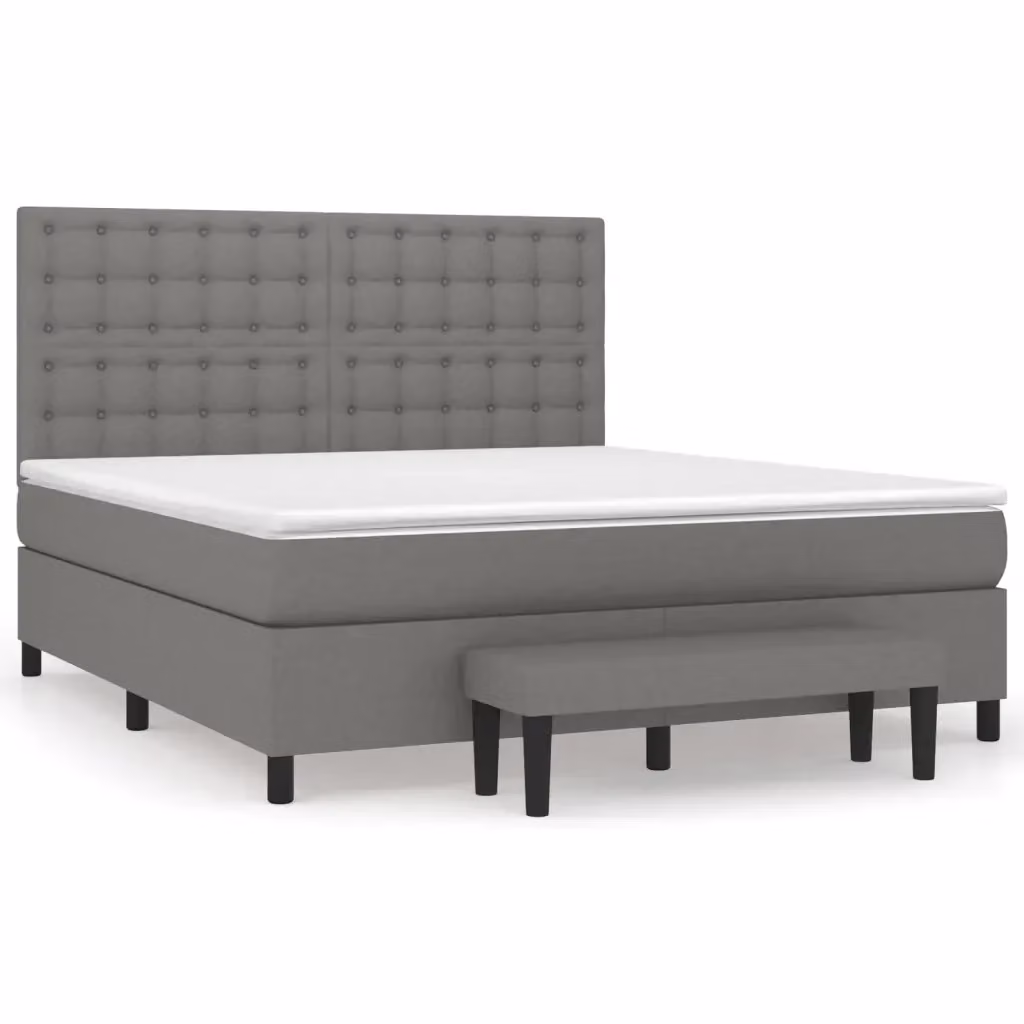 vidaXL Giroletto a Molle Ibrido con Materasso in Tessuto Grigio e Bianco L/P/H: 160 x 200 x 128 cm – 2