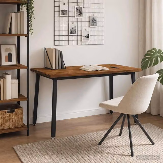 Tavolo da pranzo rettangolare moderno vidaXL in legno di acacia e metallo, Marrone e Nero, L: 140 cm, P: 80 cm, H: 75 cm – 1