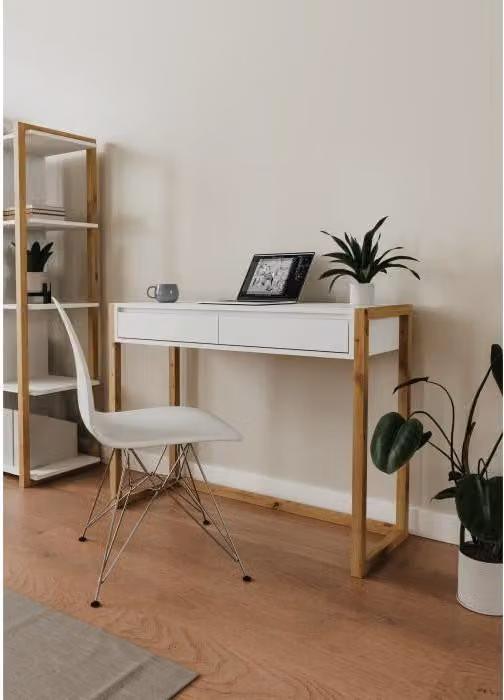 Consolle scrivania Denver, rovere Artisan / bianco, 2 cassetti, 100 x 35 x 75 cm