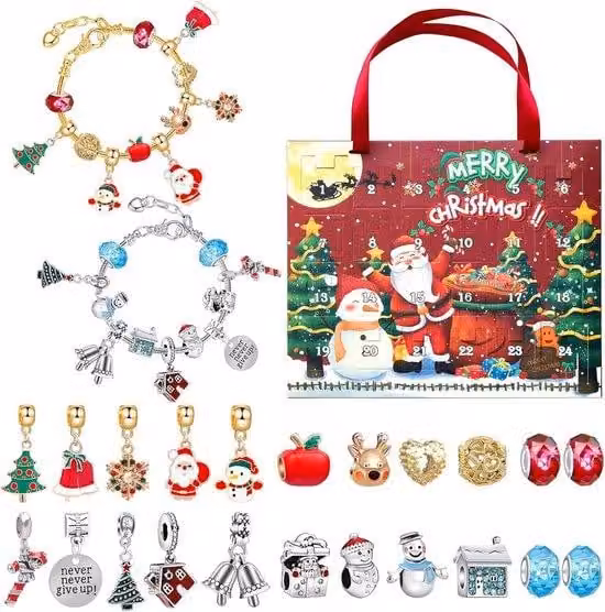 Calendario dell'Avvento con 22 gioielli per bambine e figlie, 2 braccialetti, regalo per bambini dai 5 ai 10 anni