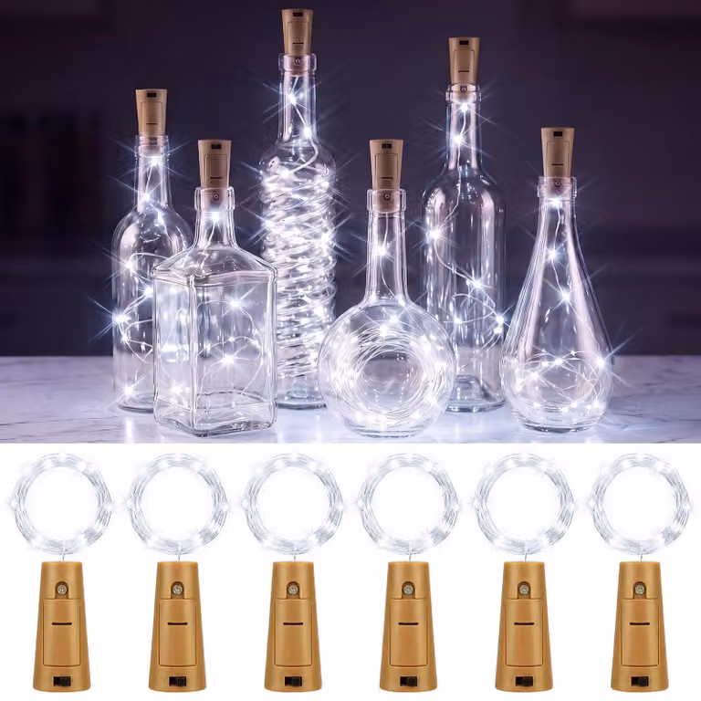 Set di 6 catene luminose a LED, lunghezza 2 metri, 20 LED, luce bianca fredda, alimentazione a batteria