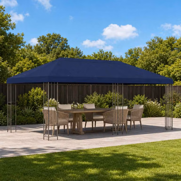 Gazebo da giardino vidaXL in poliestere e acciaio blu e nero