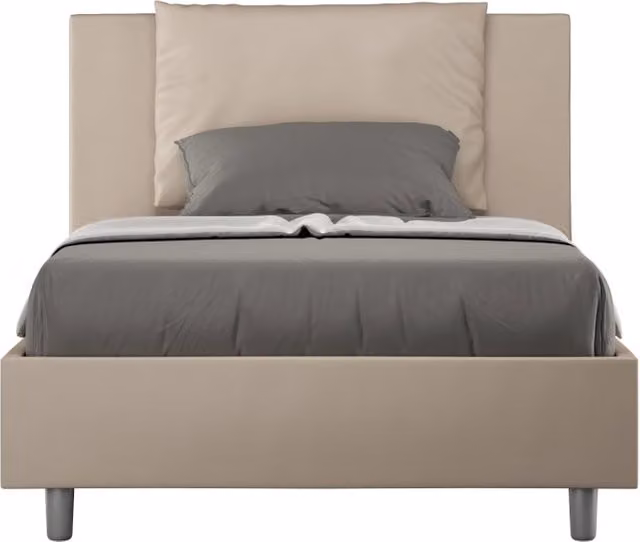 BS COM Letto una piazza e mezza con rete imbottito 120x210 similpelle tortora