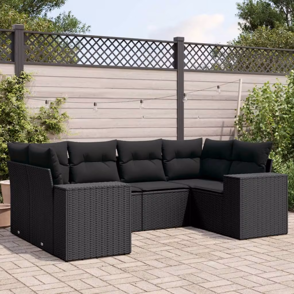 vidaXL Set Divano da Giardino a L in Polyrattan Nero con Cuscini Imbottiti e Coperture Rimosse – 1