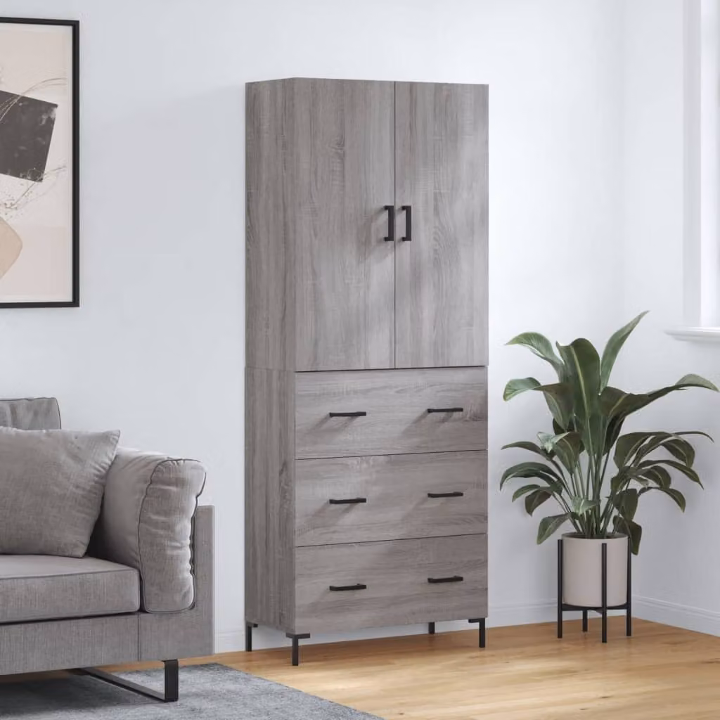 Credenza moderna vidaXL in legno e metallo, colore grigio, L: 69,5 cm, P: 34,0 cm, H: 180,0 cm