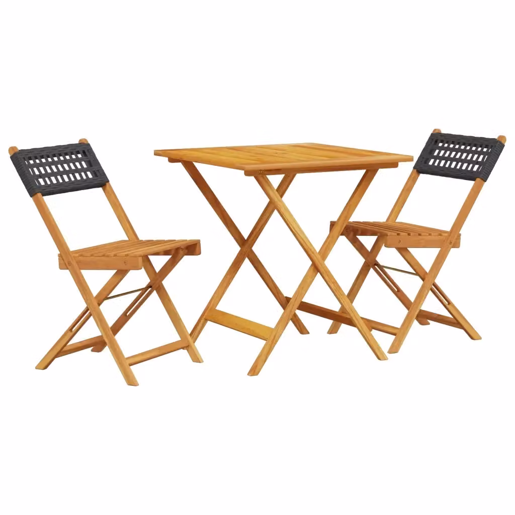 Set da Bistrot vidaXL in 3 pezzi in Polyrattan e Legno di Acacia Nero e Marrone per Giardino e Balcone – 2
