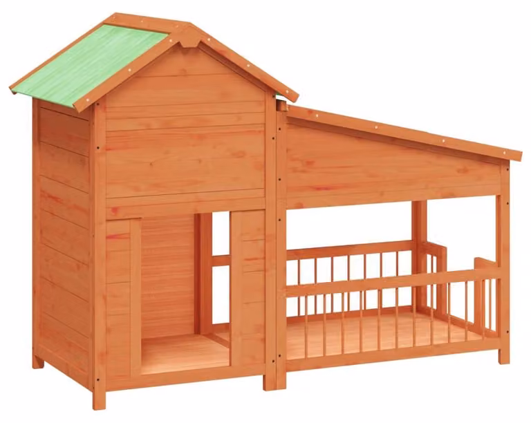 Cuccia per cani marrone - Realizzata in legno di abete massello, con tetto impermeabile - Dimensioni: 143x60,5x109 cm - Grande