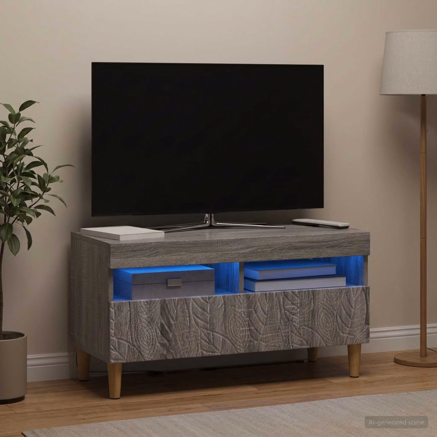 Mobile TV LED vidaXL in legno ingegnerizzato color grigio con illuminazione integrata per il tuo soggiorno