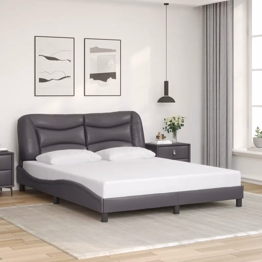 Letto matrimoniale Hvar in similpelle grigio con struttura in legno e metallo L/P/H: 160 x 200 x 74,5 cm – 2