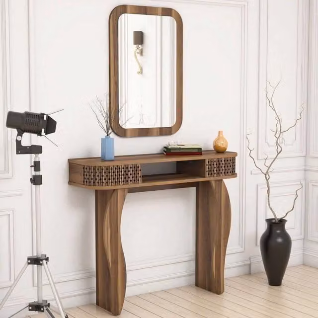 Mobile da ingresso Gazzuolo con specchio, Marrone Noce, L: 105 cm, P: 30 cm, H: 85 cm