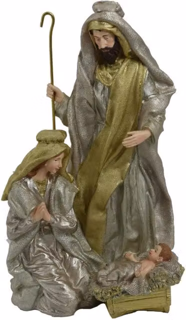 Natività VACCHETTI in resina bianca e oro per decorazione natalizia L: 24,5 cm, P: 19,5 cm, H: 39,5 cm – 1