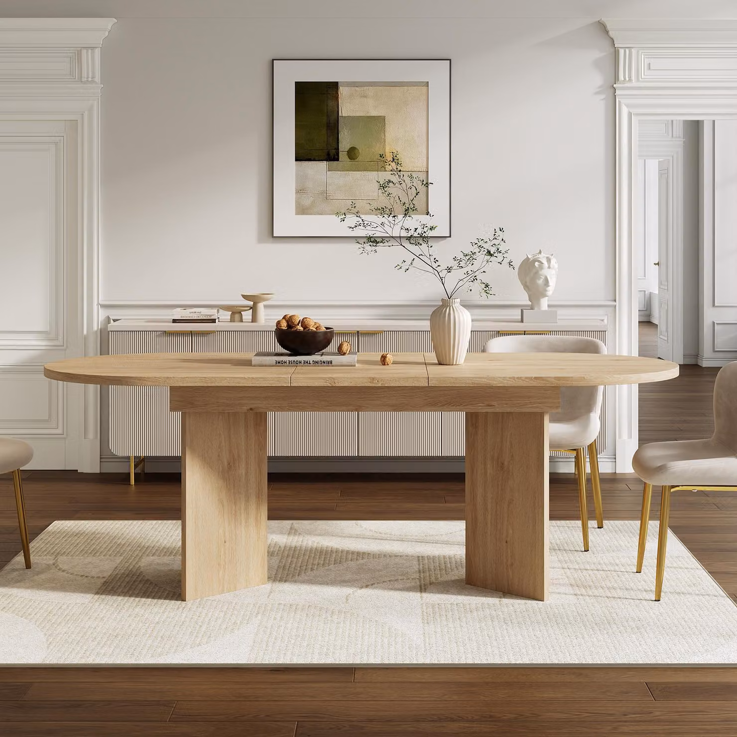 Tavolo da pranzo allungabile 120/160x80, per 4-6 persone, angoli arrotondati, piano spesso, stile semplice. Noce