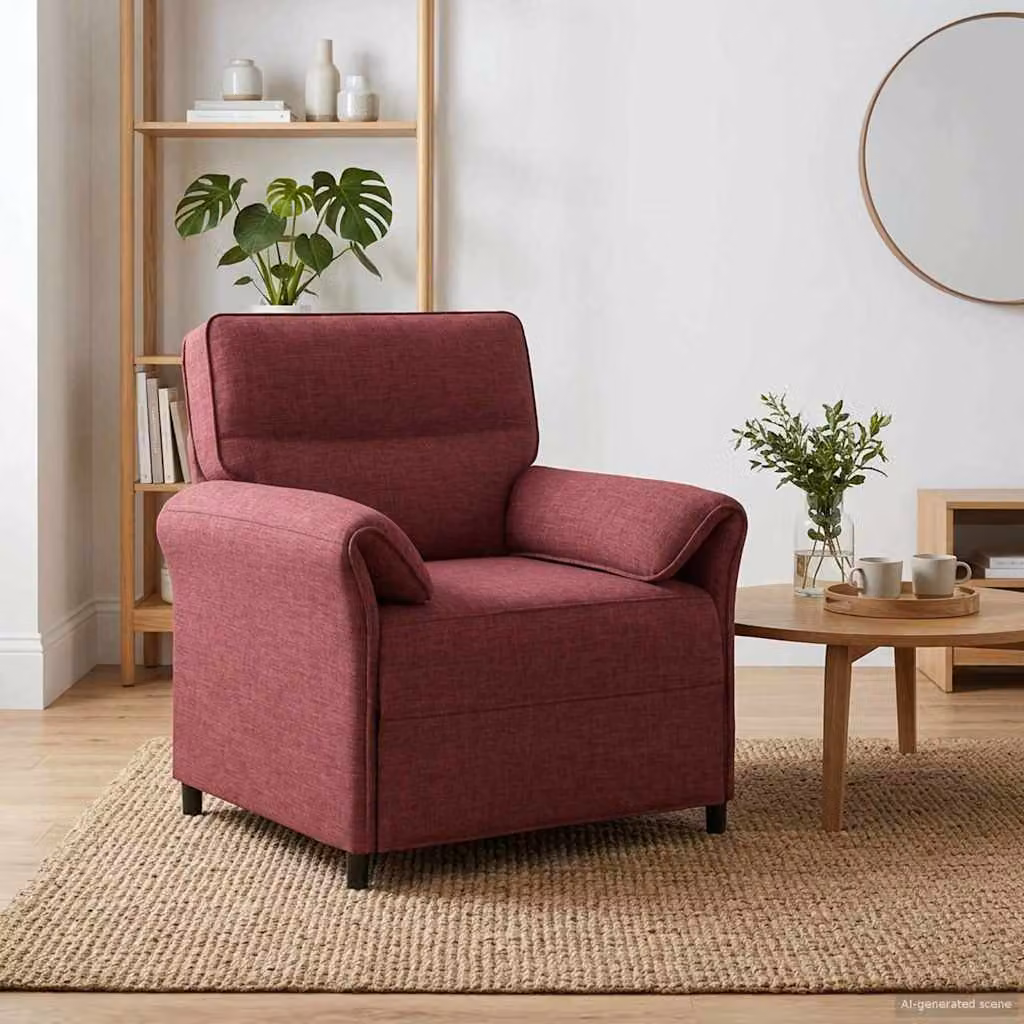 Divano singolo moderno vidaXL in tessuto rosso con struttura in metallo, L: 88 cm, P: 83 cm, H: 95 cm