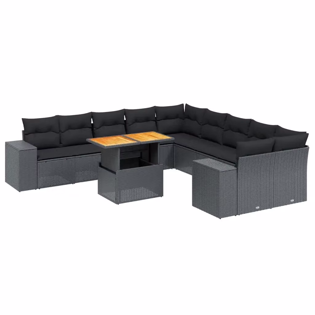 Set di divani da giardino VIDAXL a forma di L in polyrattan nero con 11 pezzi e cuscini inclusi – 2