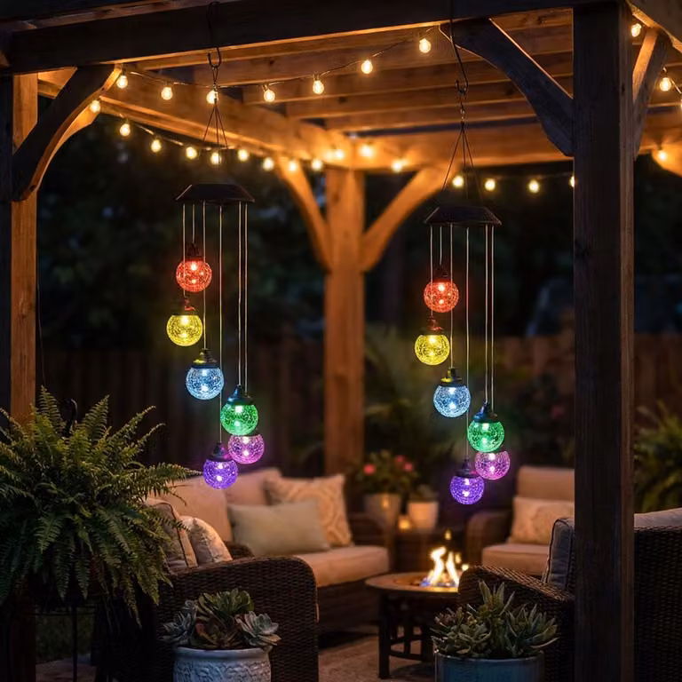 2 campanelli eolici solari con LED RGB, sfere di vetro che cambiano colore, H 60 cm