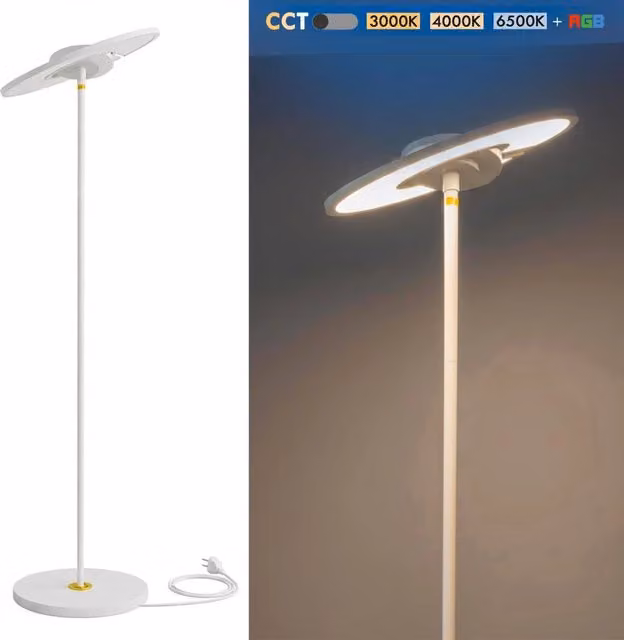 Lampada da terra LED Planetitaly Bianca, 48W Dimmerabile CCT RGBW con Telecomando, Orientabile 360 gradi, Altezza: 200 cm – 1