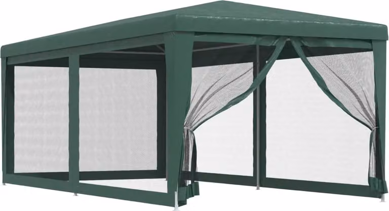 Tenda per Feste con 6 Pareti Laterali in Rete Verde 3x6 m HDPE