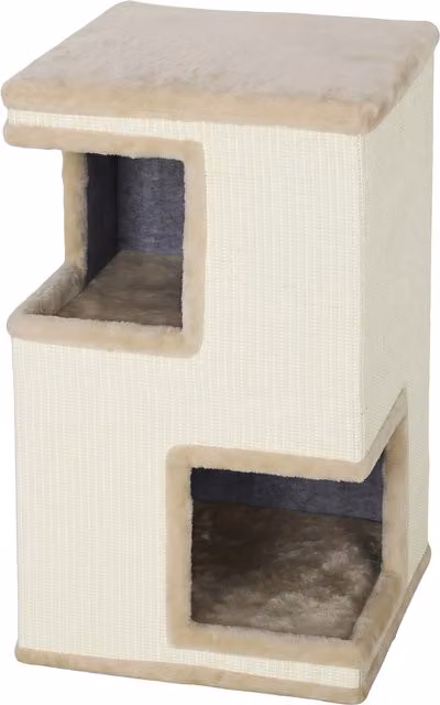 Torre per gatti PawHut a 3 livelli beige con cuccia semi-chiusa e tiragraffi in sisal