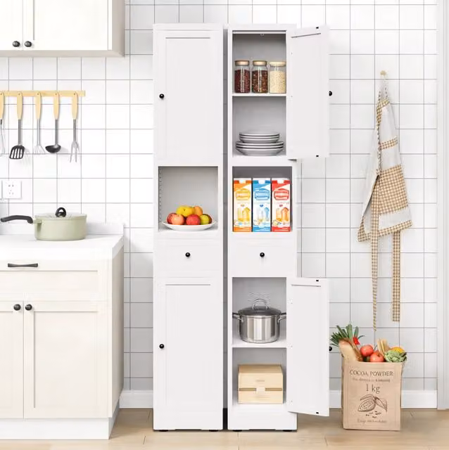 Armadio bagno 30x30x180 cm in metallo bianco 5 livelli, salvaspazio –