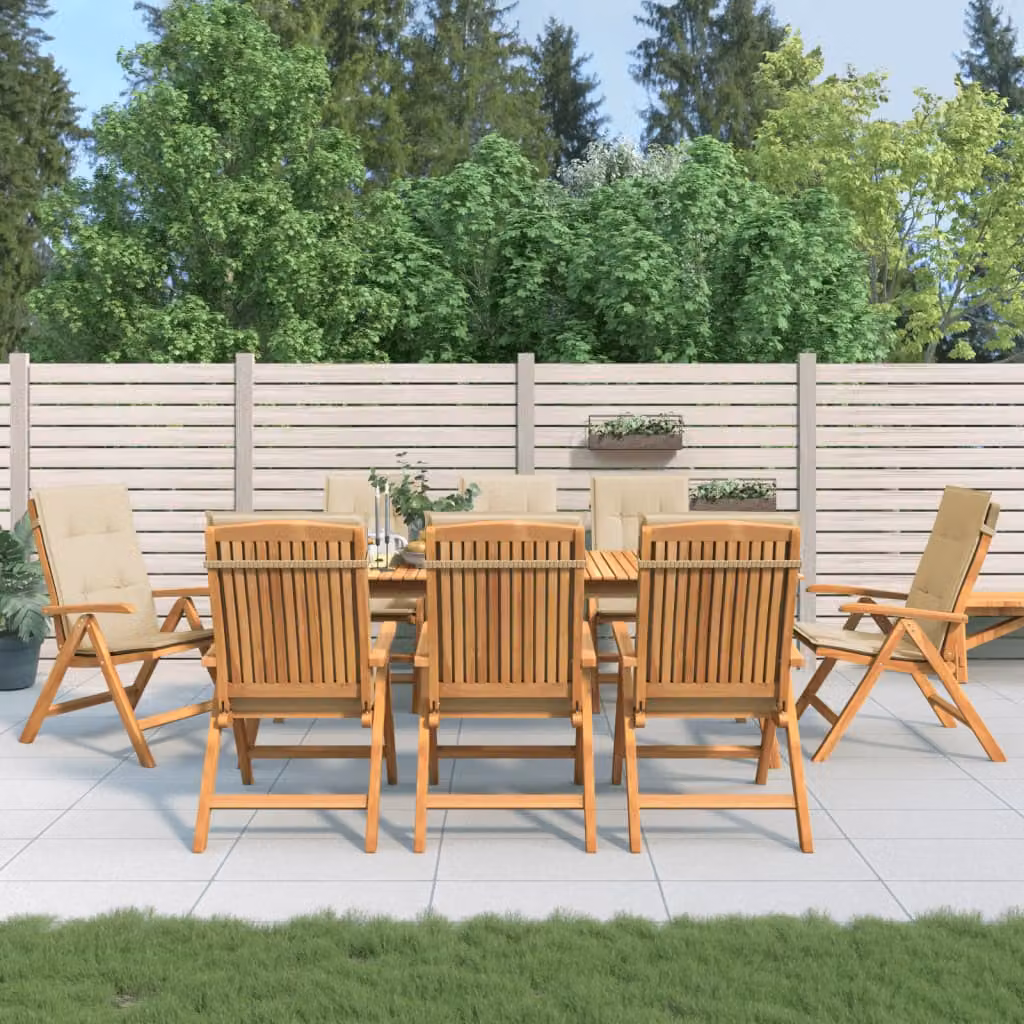 Set di 8 sedie pieghevoli reclinabili con cuscini vidaXL in legno di teak marrone e beige