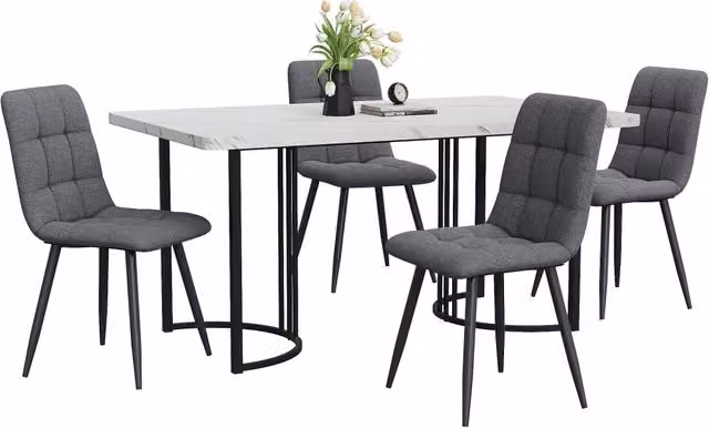 Set da pranzo 5 pezzi 140x80 cm bianco in MDF e metallo， stile moderno