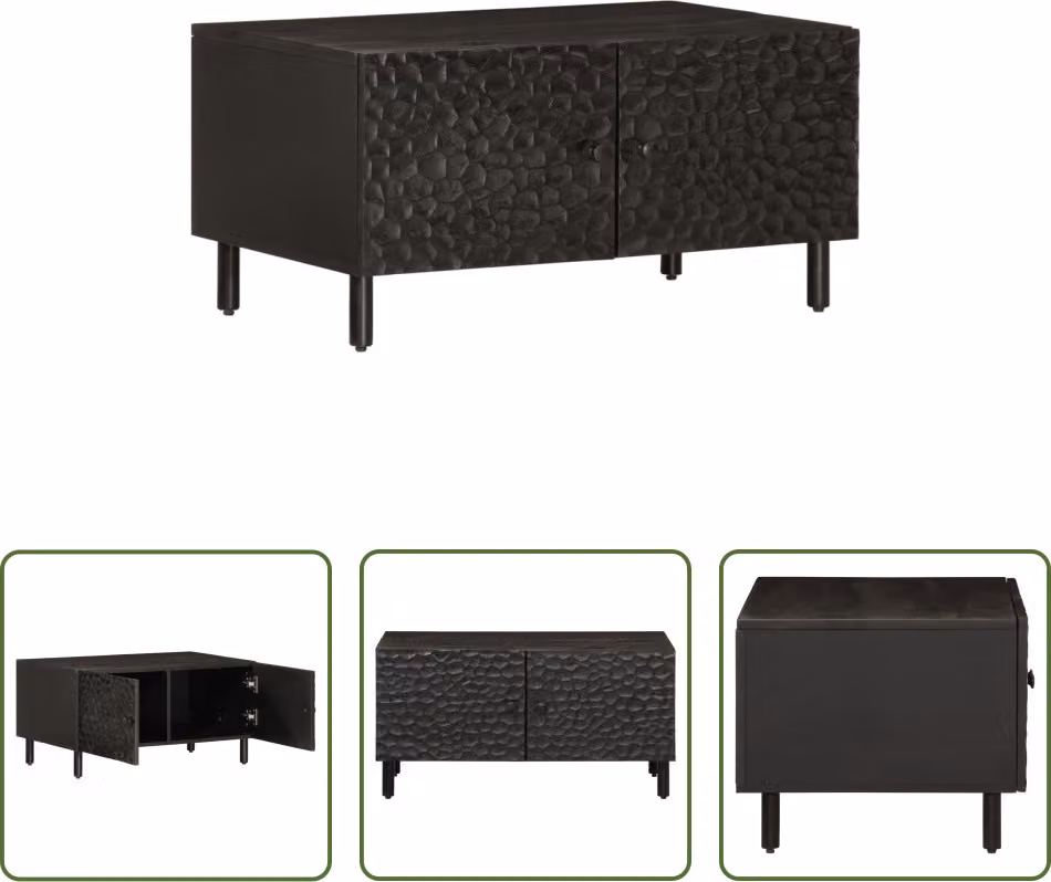 The Living Store tavolino nero 80x50x40 cm in legno massiccio di mango