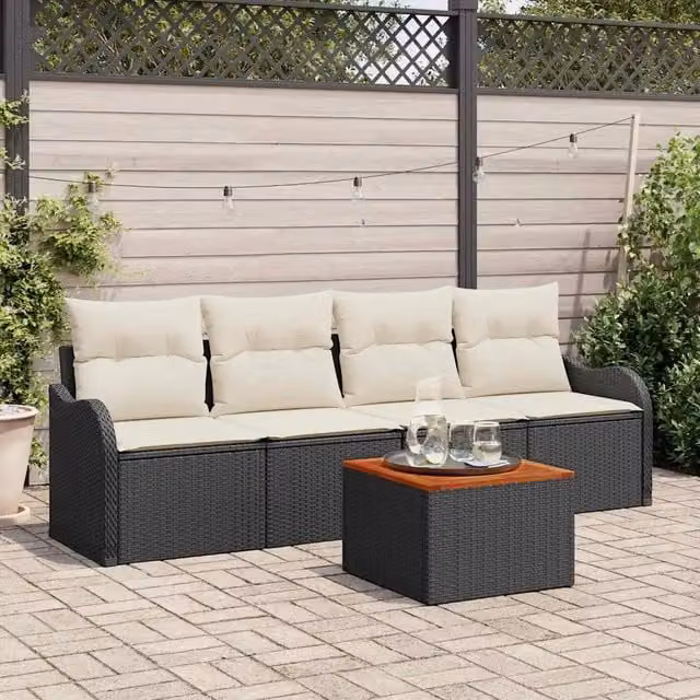 Set Divano da Giardino 5 pz 4-Numero di posti Nero e Crema 3356052