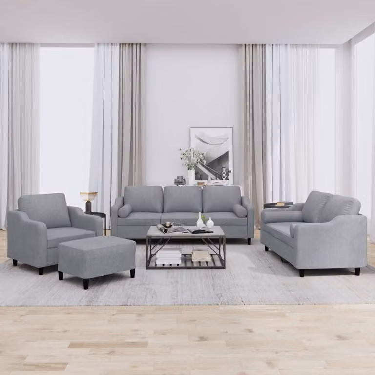 Maison Exclusive - Set divano 4 pezzi con cuscini in tessuto grigio chiaro