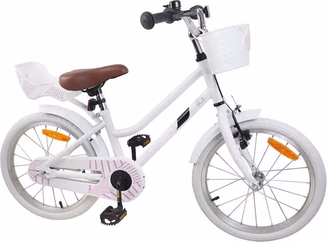Bicicletta per bambini da 18 pollici bianca con componenti in metallo e gomma per bambini dai 5 ai 7 anni