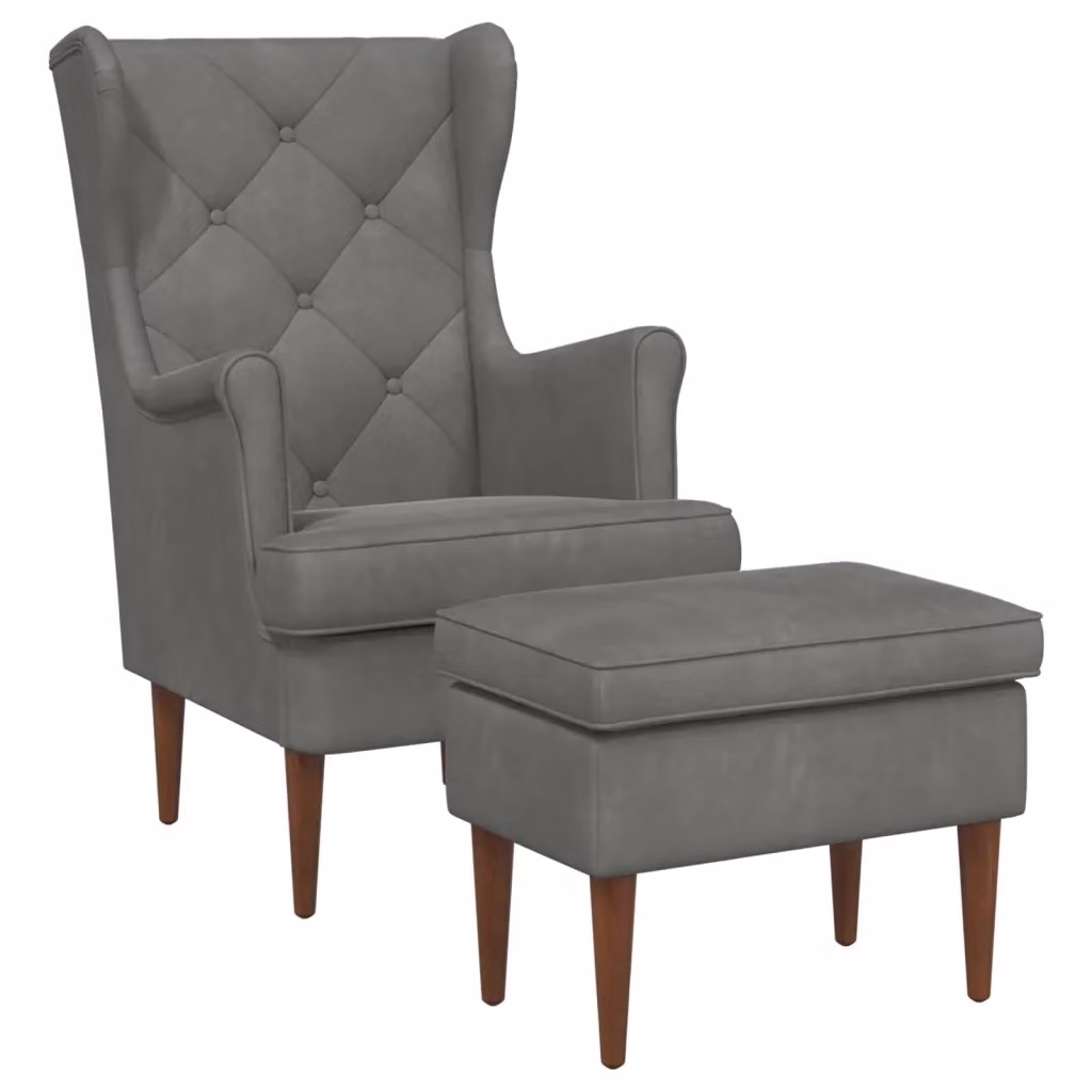 Set di Poltrona con Ottoman vidaXL in Velluto Grigio con Braccioli e Struttura Moderna – 2