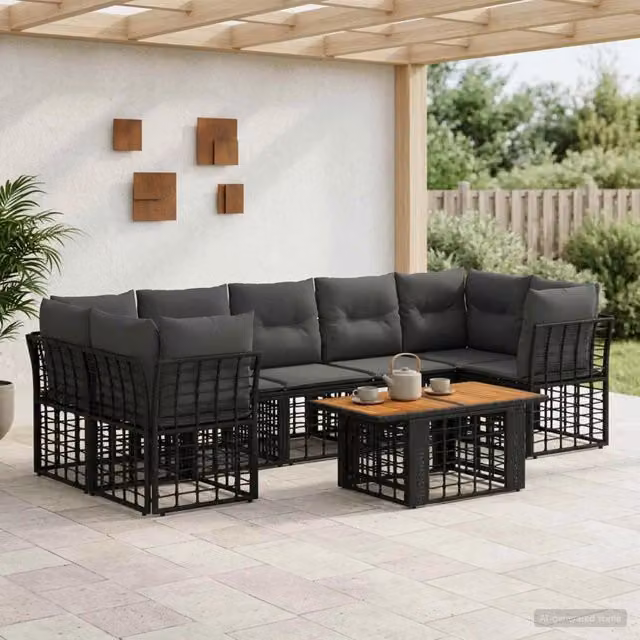 Set Divano da Giardino 8 pz Nero e Grigio scuro polyrattan 3437837