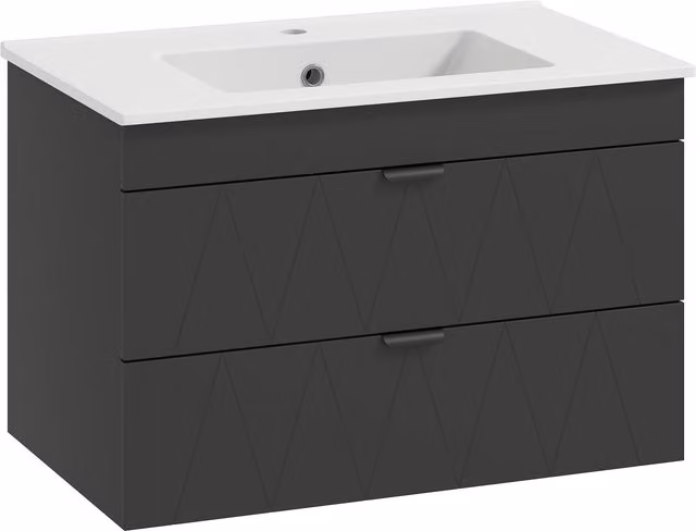 Mobiletto sospeso per lavabo HOMCOM con lavabo in ceramica e cassetti soft-close nero opaco