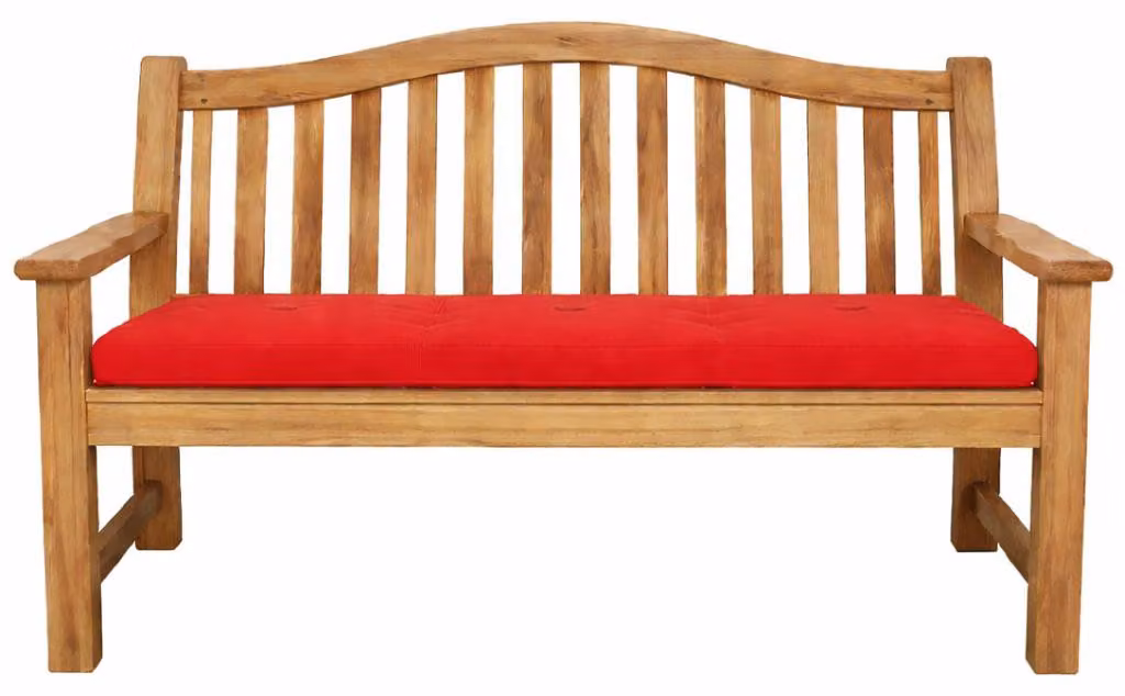 Panca in legno di teak, particolarmente robusta, modello Catania, 150 cm + cuscino seduta rosso