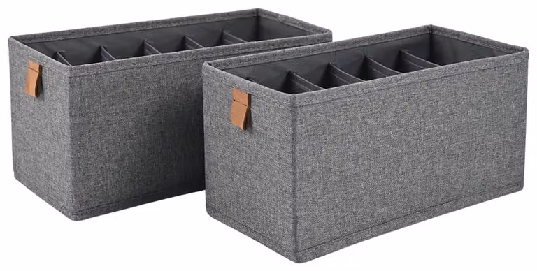 Set da 2 contenitori pieghevoli in tessuto Hausleben con 6 scomparti – Dimensioni: 30x15x15 cm – Organizer per biancheria intima, calze, cinture – Aspetto simile al lino, colore grigio – Contenitore robusto