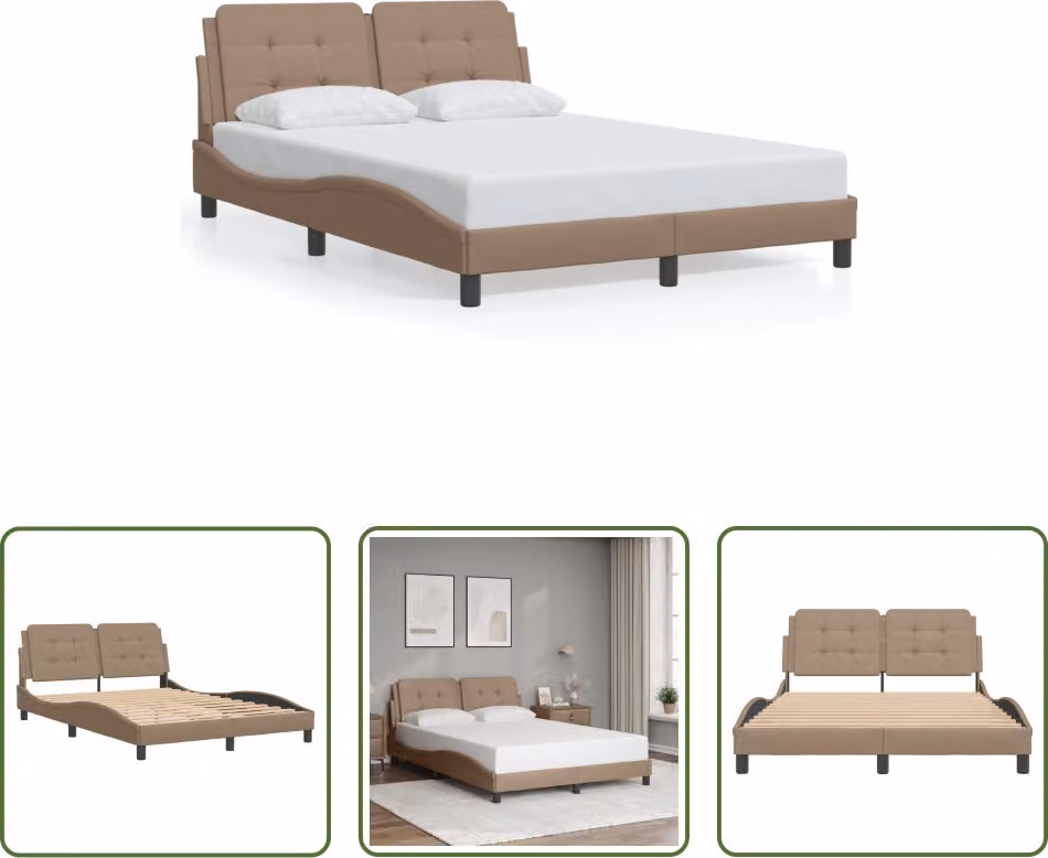 The Living Store Giroletto con testiera cappuccino-marrone 120x200 cm in ecopelle