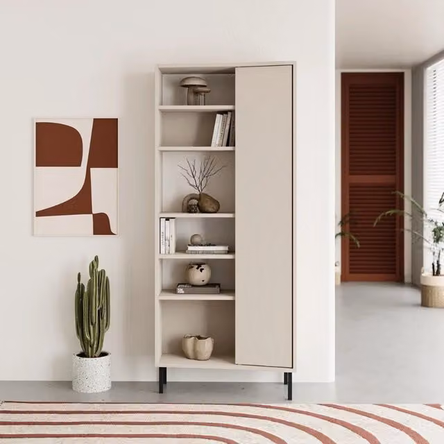 Libreria Frem con anta e 6 nicchie a giorno colore cashmere