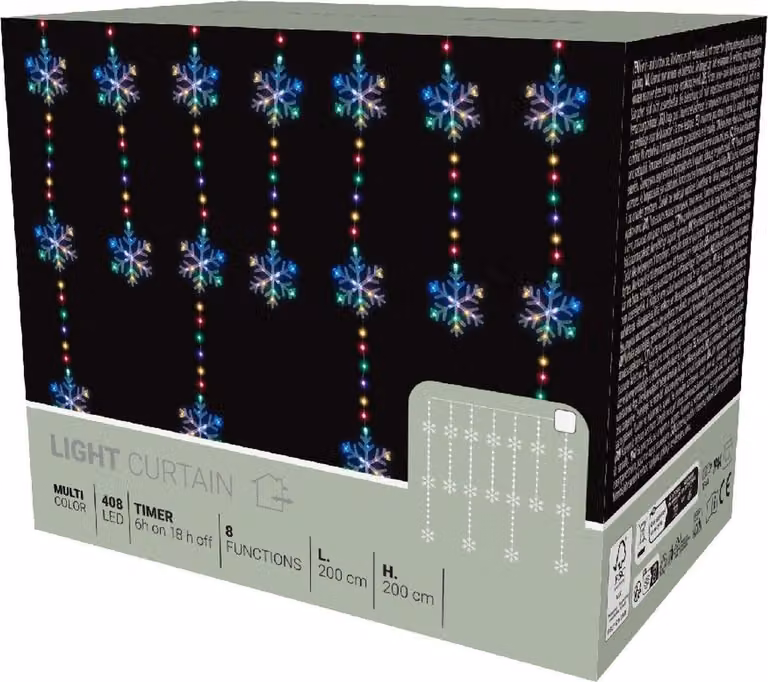 Tenda luminosa 200x200 cm, 408 LED – Fiocchi di neve colorati