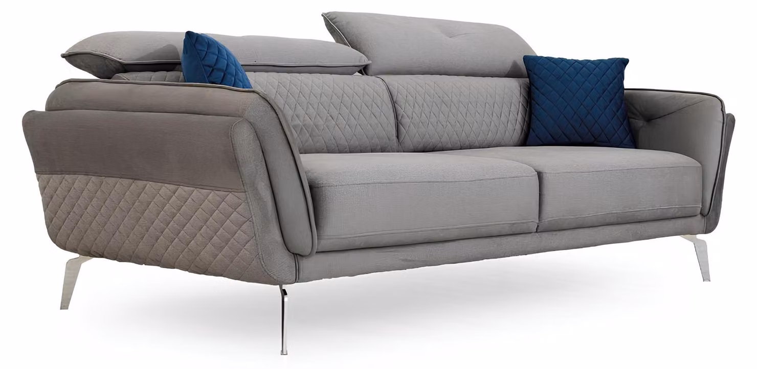 Graues Stoffsofa Luxuriöse Polstercouch Moderner Dreisitzer Textil Möbel