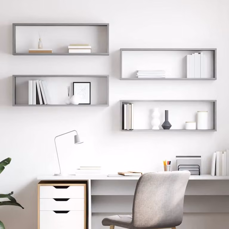 Set di 4 mensole a cubo da parete vidaXL in legno, colore grigio cemento, L 80 cm x P 15 cm x H 26,5 cm