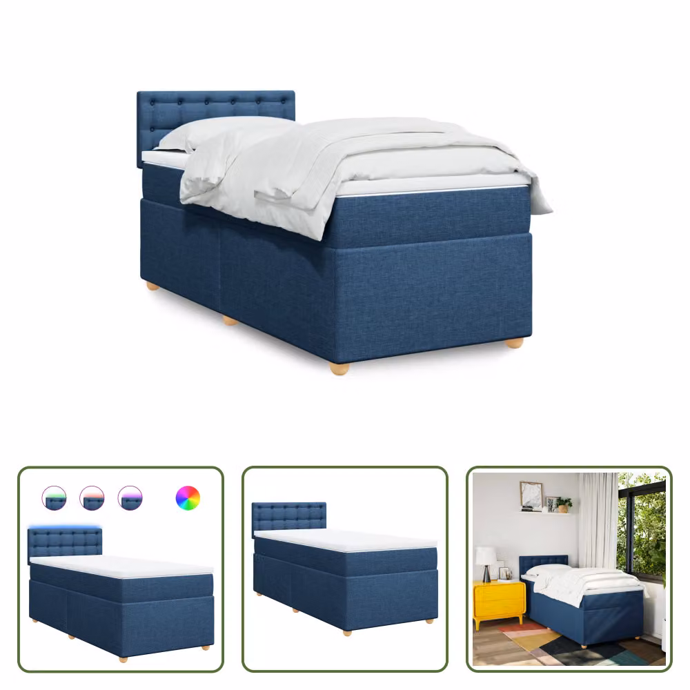 The Living Store Letto a molle con materasso Blu 80x200 cm in tessuto