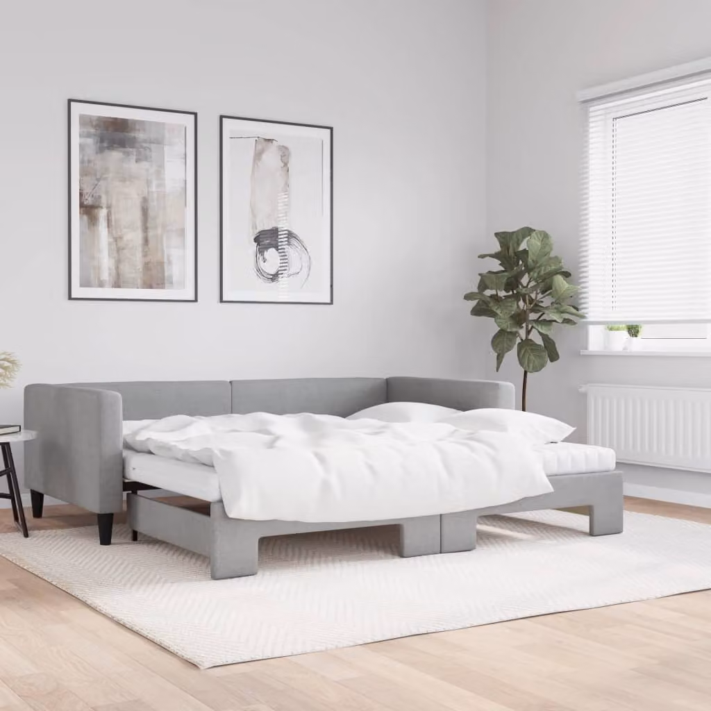 vidaXL Divano Letto Estraibile in Tessuto Grigio per Soggiorno e Camera da Letto L: 223 cm, P: 110 cm, H: 68 cm