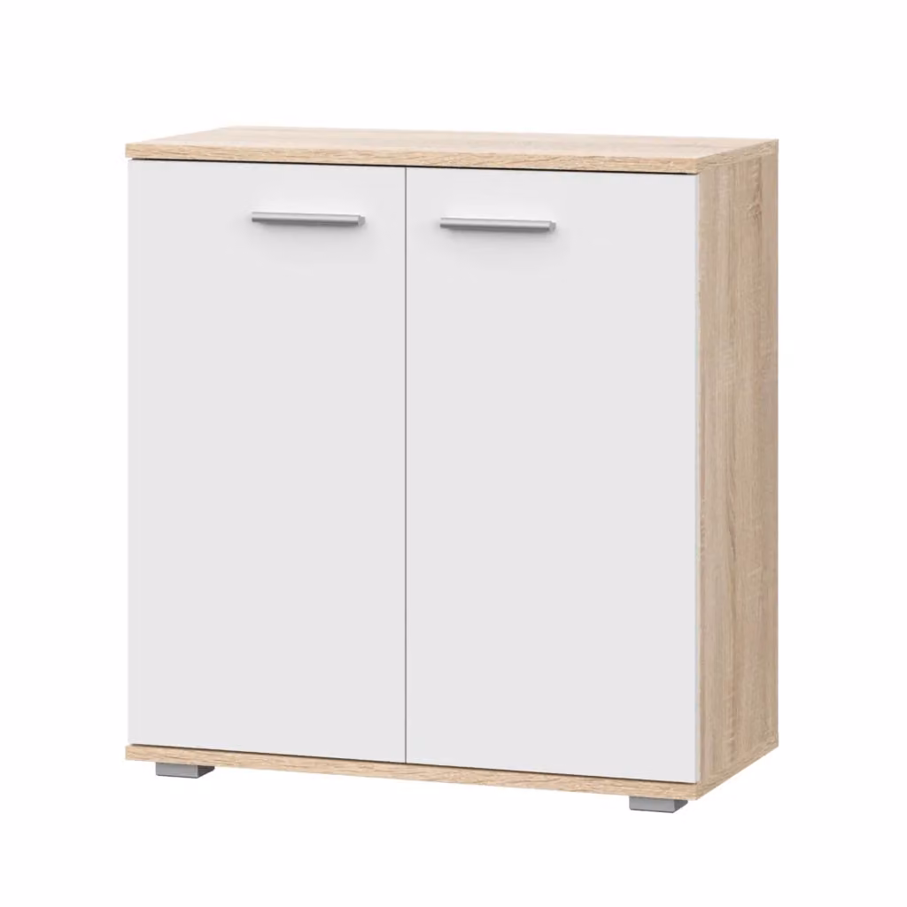 Commode FAUSKE Komodee in stile scandinavo, Rovere e Bianco, L: 69 cm, H: 74 cm, P: 34 cm – 2
