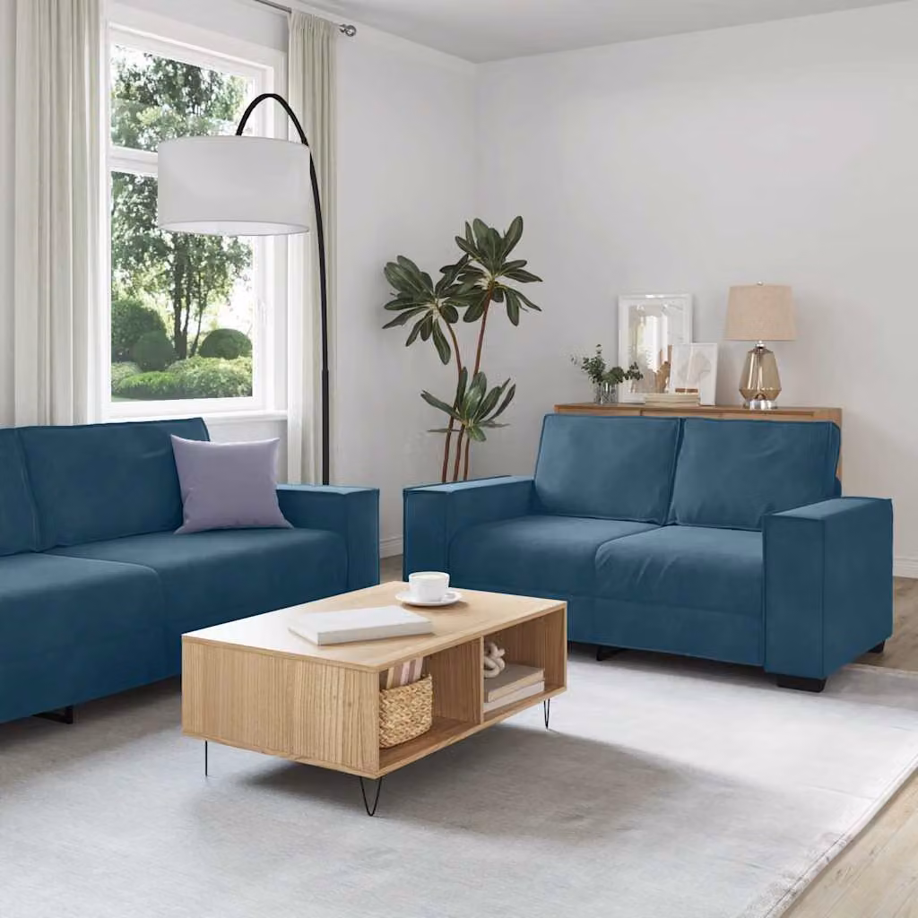 Set di 2 divani vidaXL in velluto blu con cuscini per soggiorno e ufficio in casa