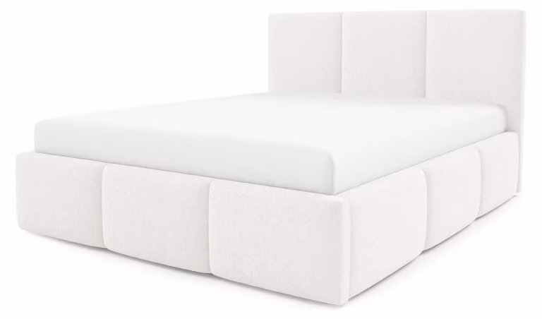 Letto imbottito con contenitore integrato, modello Melora, finitura "Morgennebel", dimensioni 180 x 200 cm