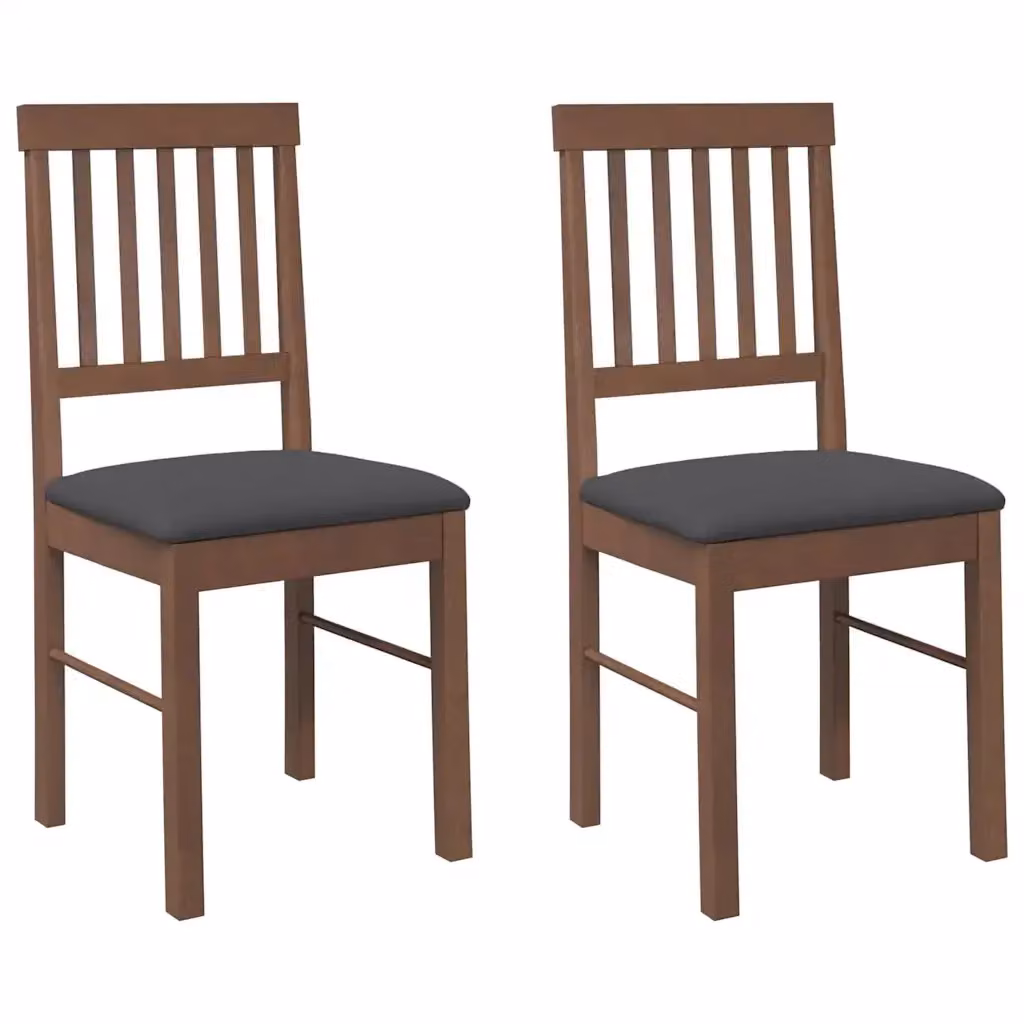 Set di 2 sedie da pranzo moderne vidaXL in legno di Hevea marrone e nero con cuscini in tessuto – 2