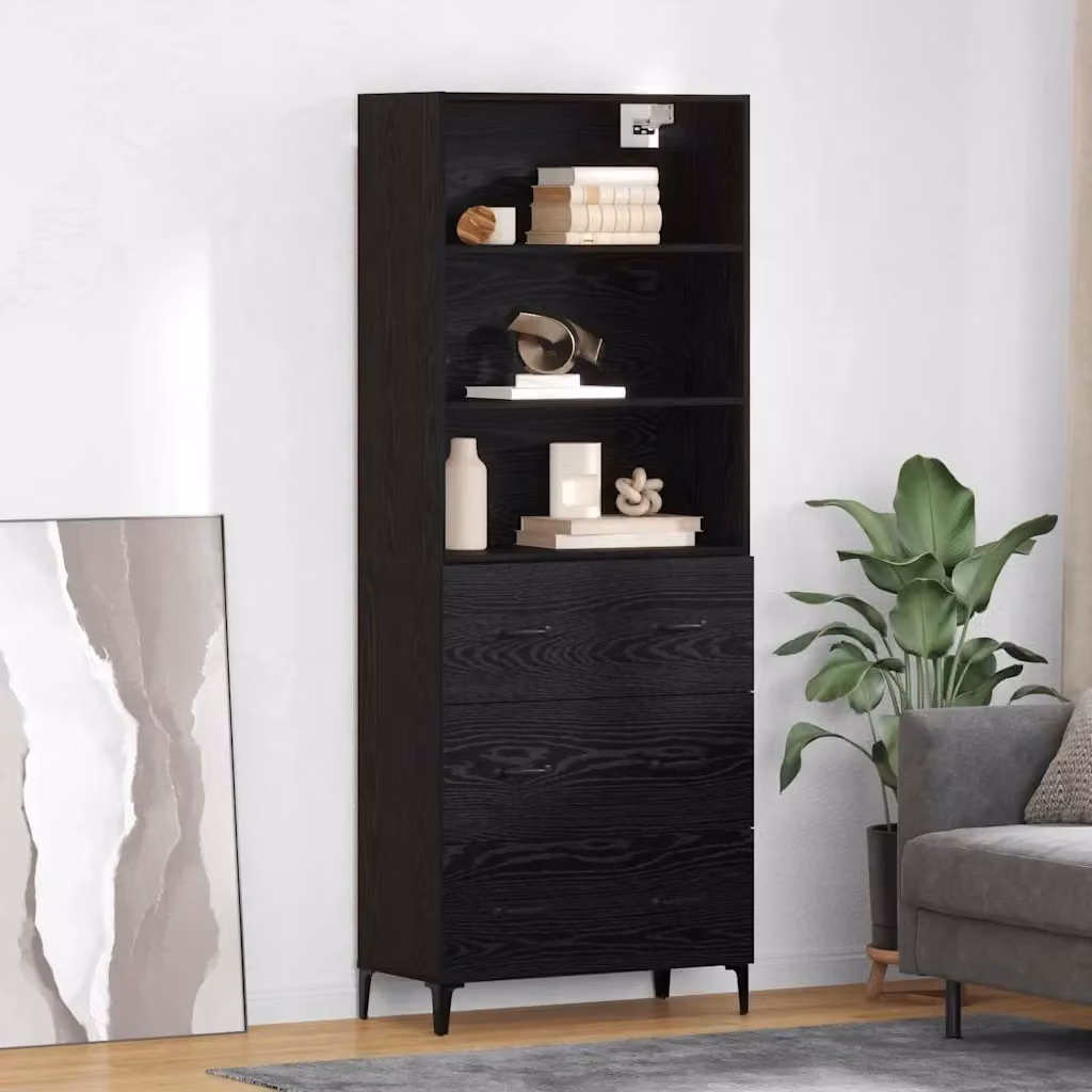 Credenza Buffet e Madia Moderna Design In in Rovere e Nero, L: 69,5 cm, P: 34 cm, H: 180 cm – 2