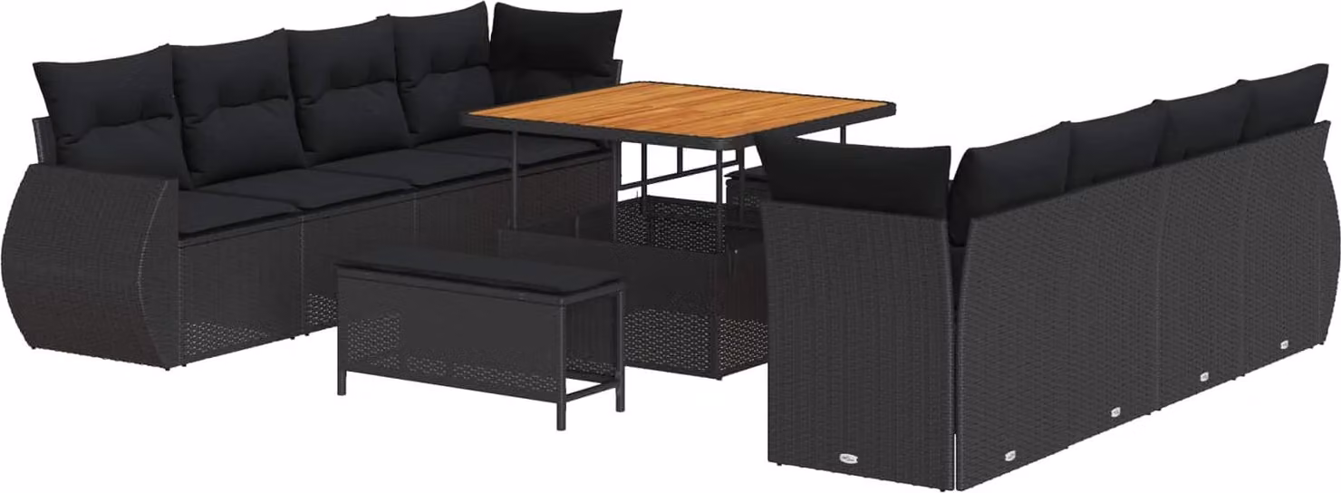 Set Divano da Giardino con cuscino 11 pcs Nero polyrattan